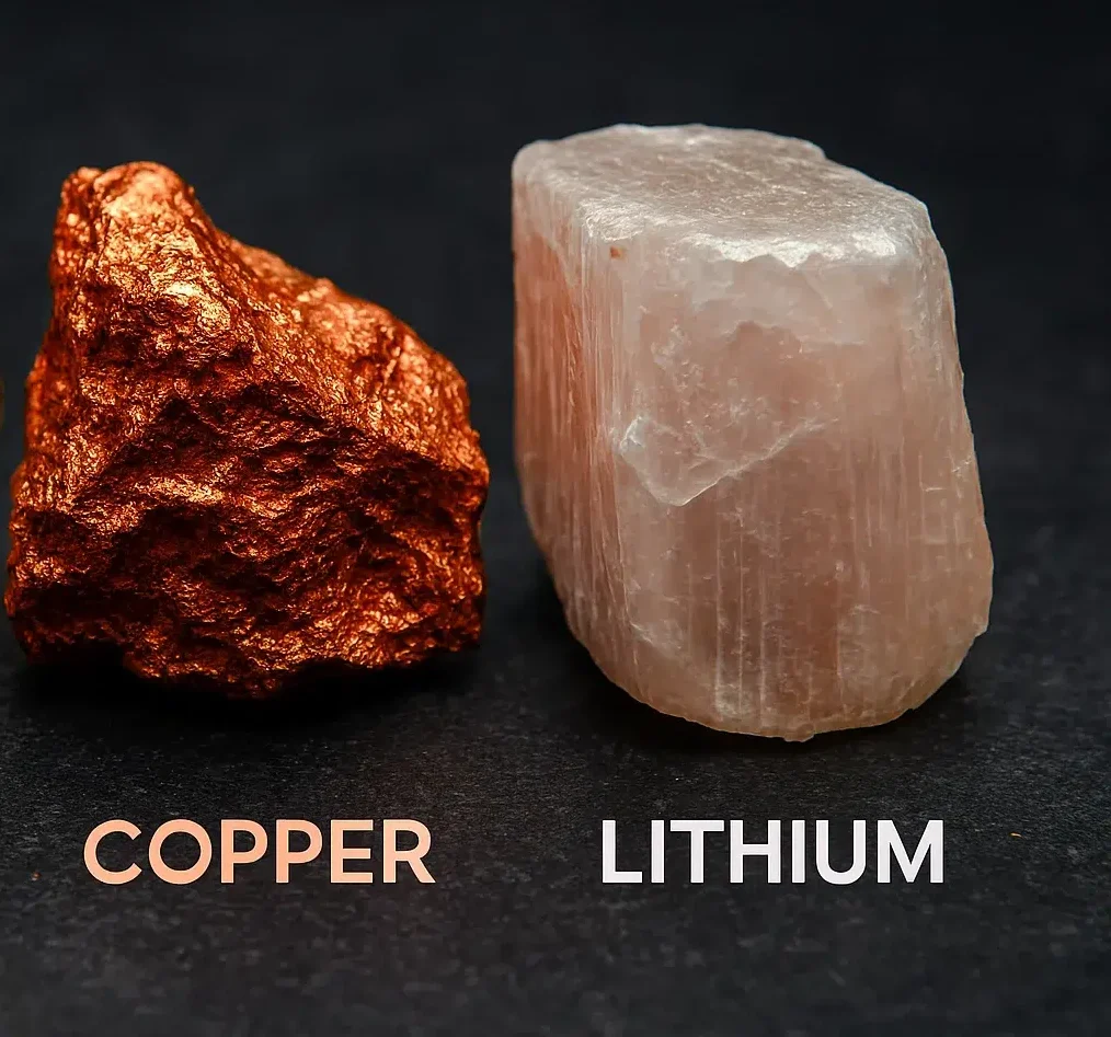 Muestra de mineral de cobre y litio, representando las inversiones mineras.