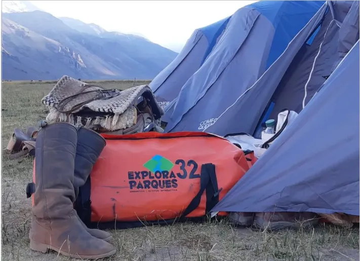 Campamento de exploración logística en la alta montaña de San Juan.