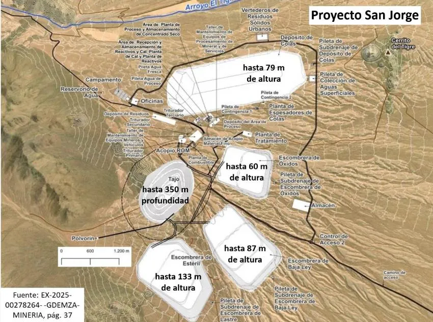 Mapa de ubicación del yacimiento San Jorge en la Estancia El Yalguaraz, Uspallata.