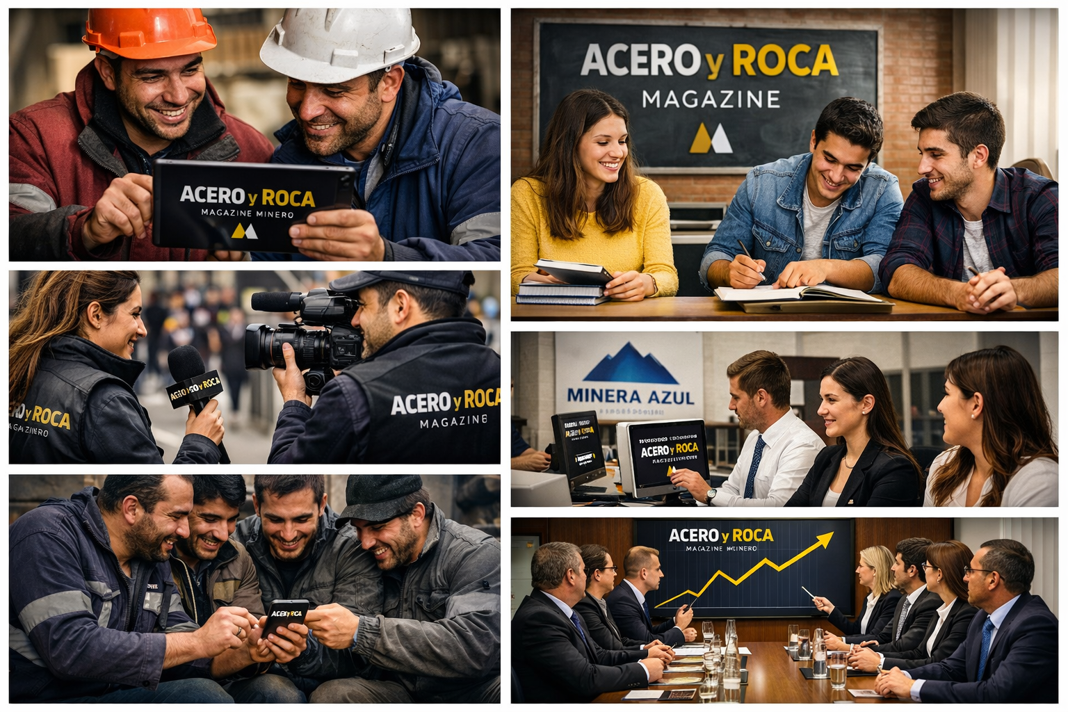 Equipo de periodistas trabajando. Acero y Roca Magazine 