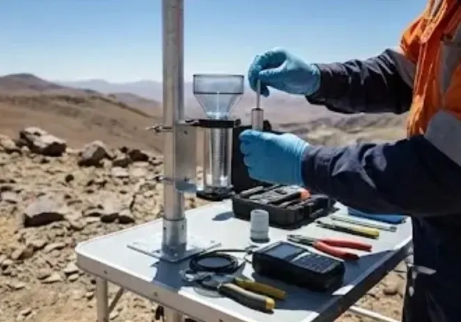 Técnico realizando mantenimiento a sensores meteorológicos. Imagen ilustrativa de ACERO Y ROCA