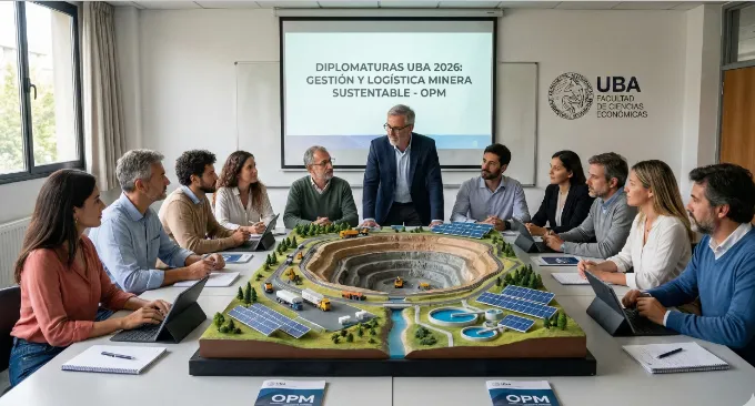 Aula de la Facultad de Ciencias Económicas UBA capacitación minera.