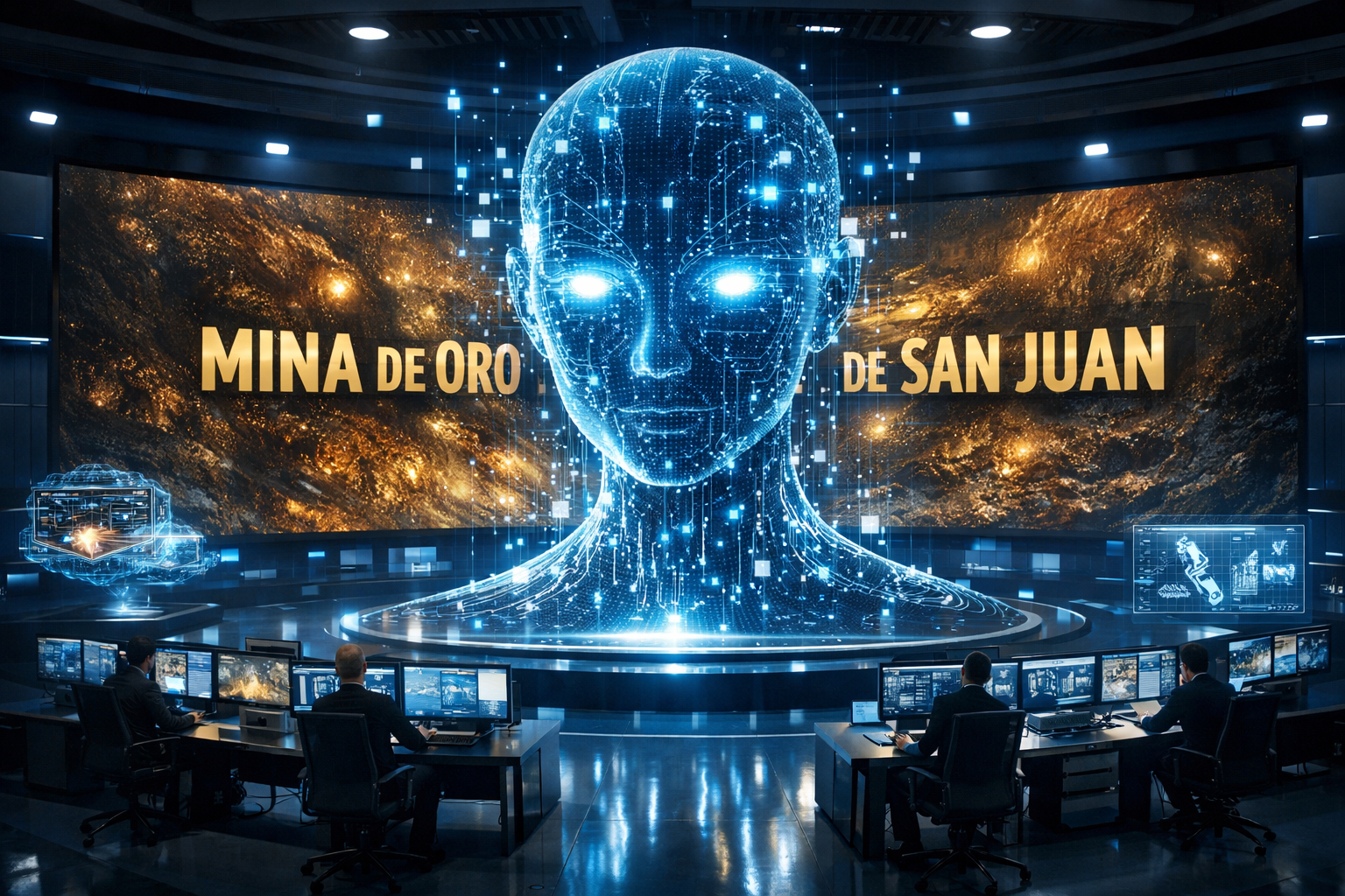 Minería en San Juan 2026: Robot operando consola de minería inteligencia artificial. Imagen ilustrativa de ACERO Y ROCA