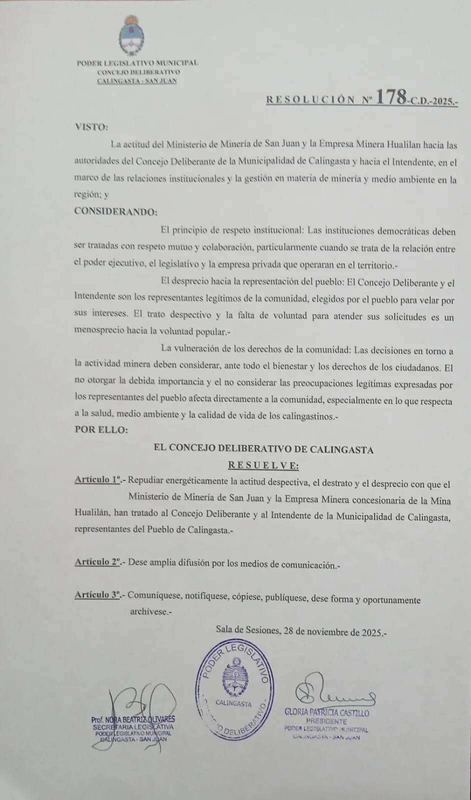 Patricia Castillo, concejal destituida en el Conflicto Minero Hualilán Calingasta.