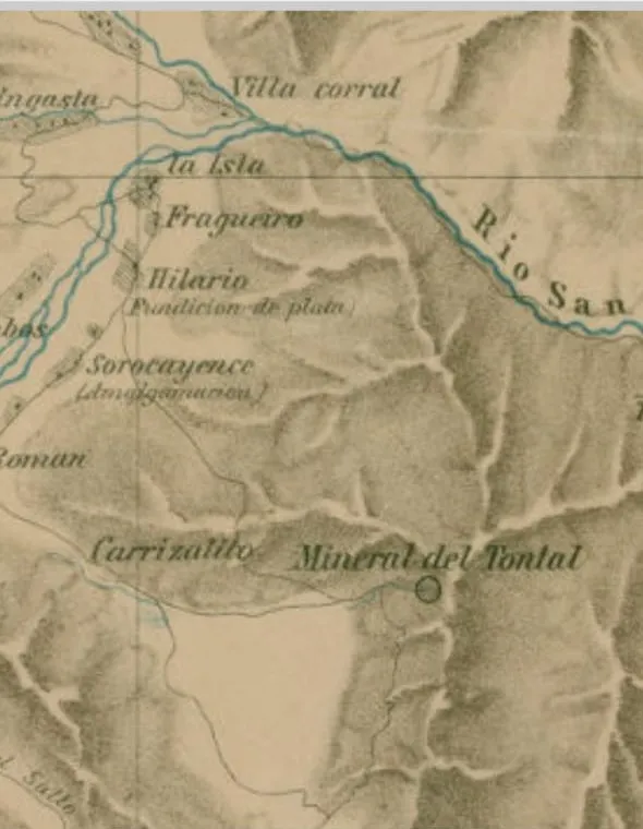 Mapa histórico minería San Juan Sarmiento.