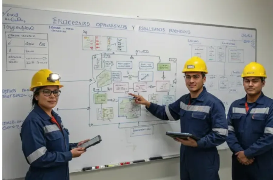 Profesionales explicando en un pizarrón. Imagen de Acero y Roca