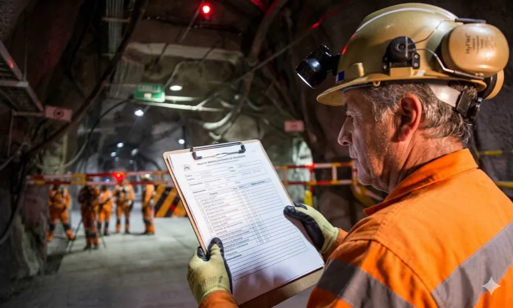 seguridad minera moderna en operación extractiva con control de riesgos operativos. Imagen ilustrativa: ACERO Y ROCA.