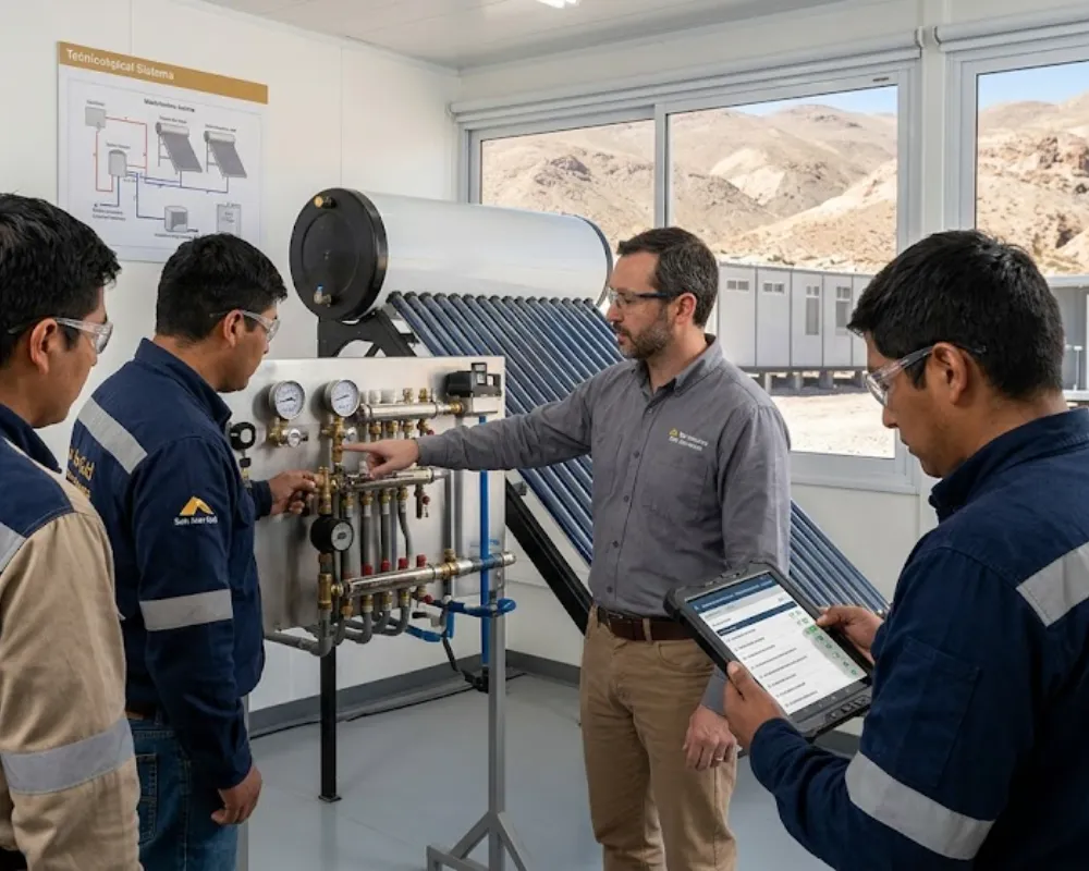 Capacitación técnica adjunto a un campamento minero en San Juan, Argentina.  Imagen ilustrativa de Acero y Roca.