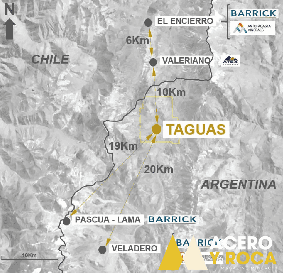 Mapa ubicación Proyecto Taguas y proyectos mineros vecinos San Juan.